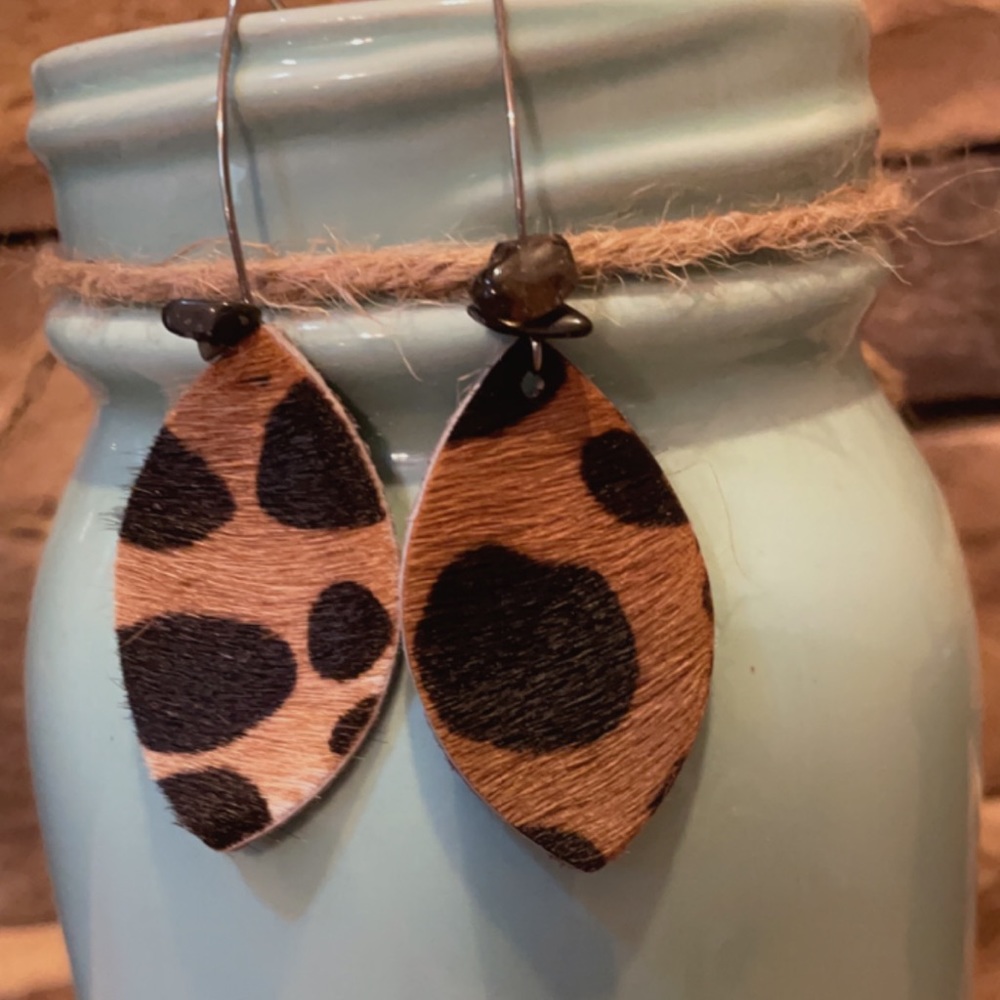 Genuine leather hair on hide earrings